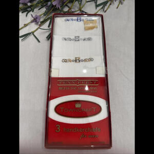 VTG Mens 1960s Towncraft Cotton Blend Embroidered  “B” Handkerchiefs NIP…